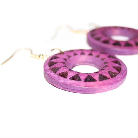 *2 for $15* Plum Sun Wood Drop Earrings - Picture 4 of 4